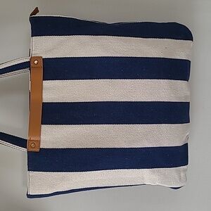 Navy and White Striped "Street Level" Beach Work Travel Tote Bag